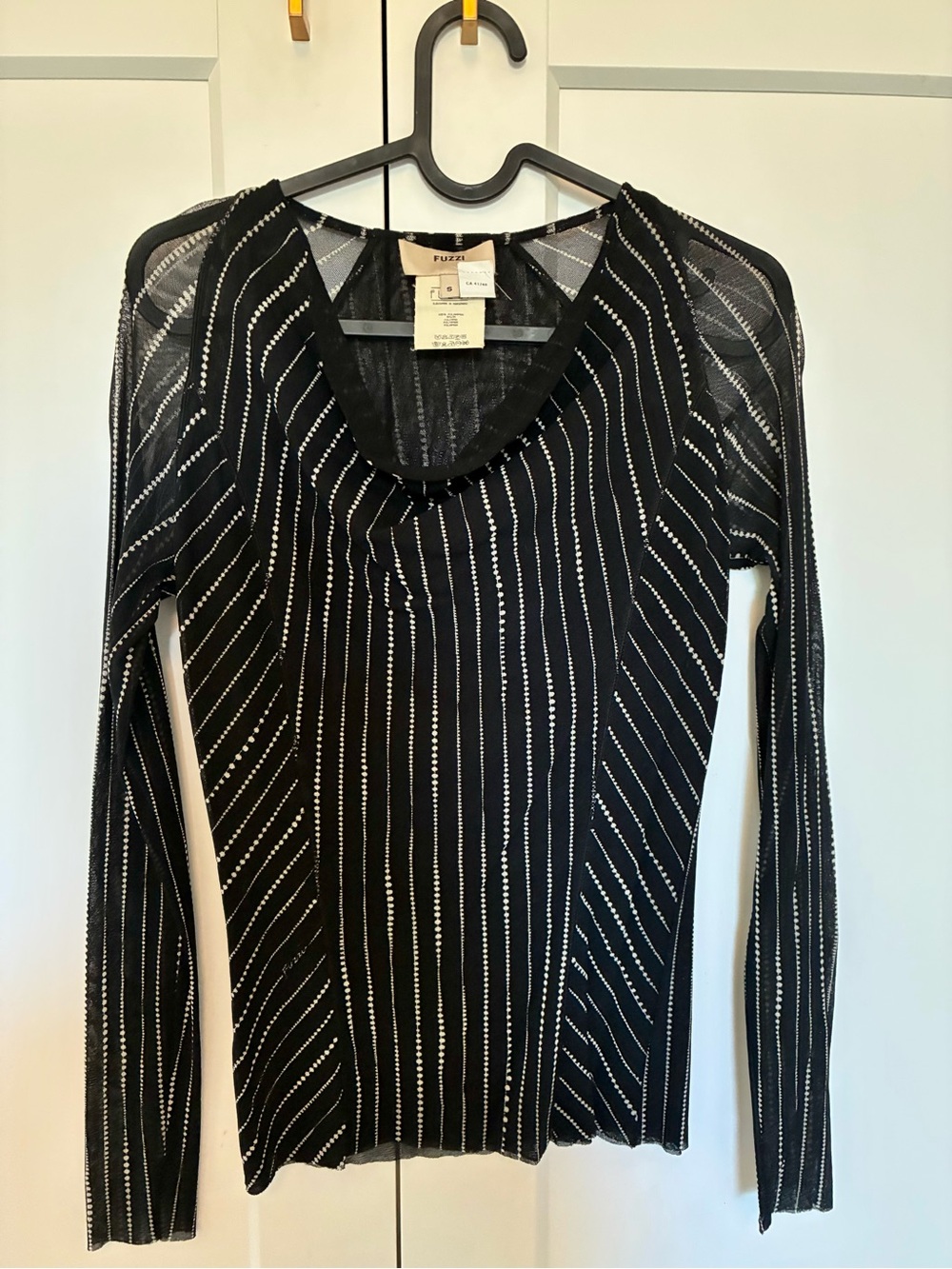 Fuzzi Black Long-Sleeve Sheer Stripe Knit Top